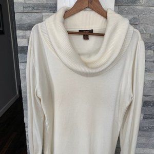 Victor Alfano XL cream long sweater with a cowl neck and cuffed sleeves. It is m